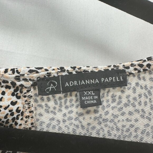 Adrianna Papell Blouse Size 2XL Animal Print Balloon Sleeve Back Keyhole Beige - Picture 7 of 11